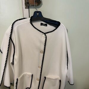 Chic White Cardigan with Black Trim